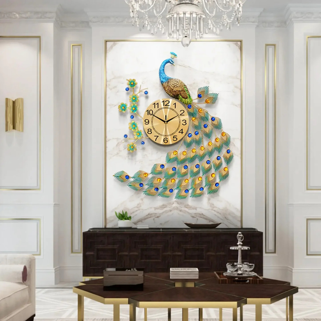 Vintura - Orologio da Parete Grande e Elegante con Pavone per Decorazione Accattivante del Soggiorno