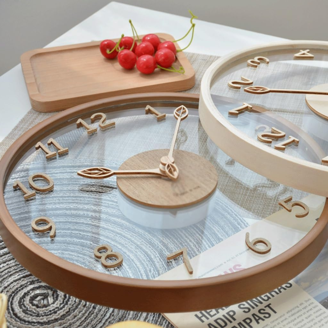 Metron - Elegante Orologio da Parete in Legno con Finitura in Vetro Chic