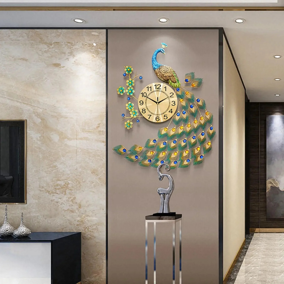 Vintura - Orologio da Parete Grande e Elegante con Pavone per Decorazione Accattivante del Soggiorno