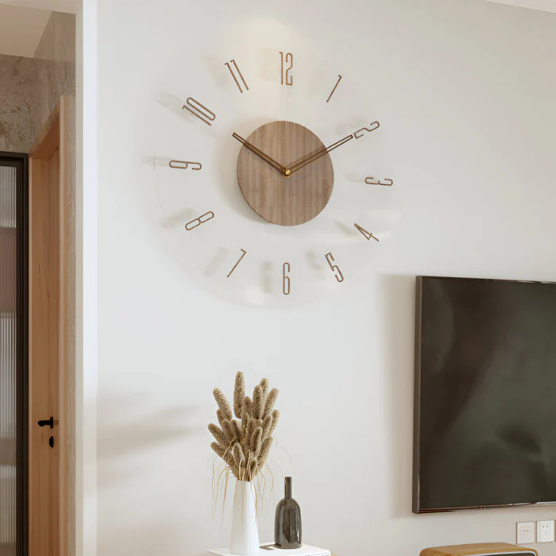 Nock - Orologio da parete moderno e alla moda da 30 cm in acrilico e legno per un soggiorno elegante
