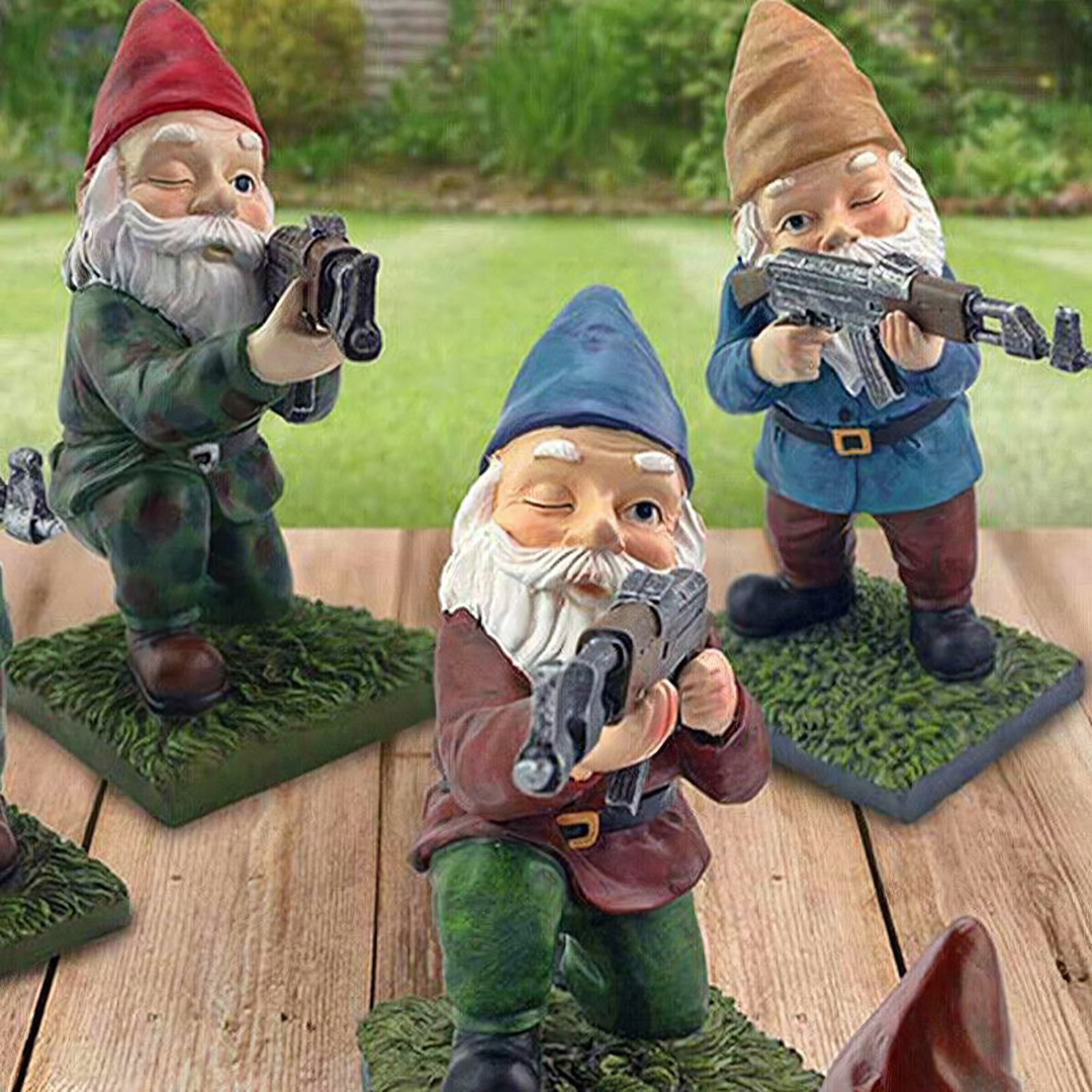 Drelix - Gnomo da giardino militare resistente per gioco e decorazione
