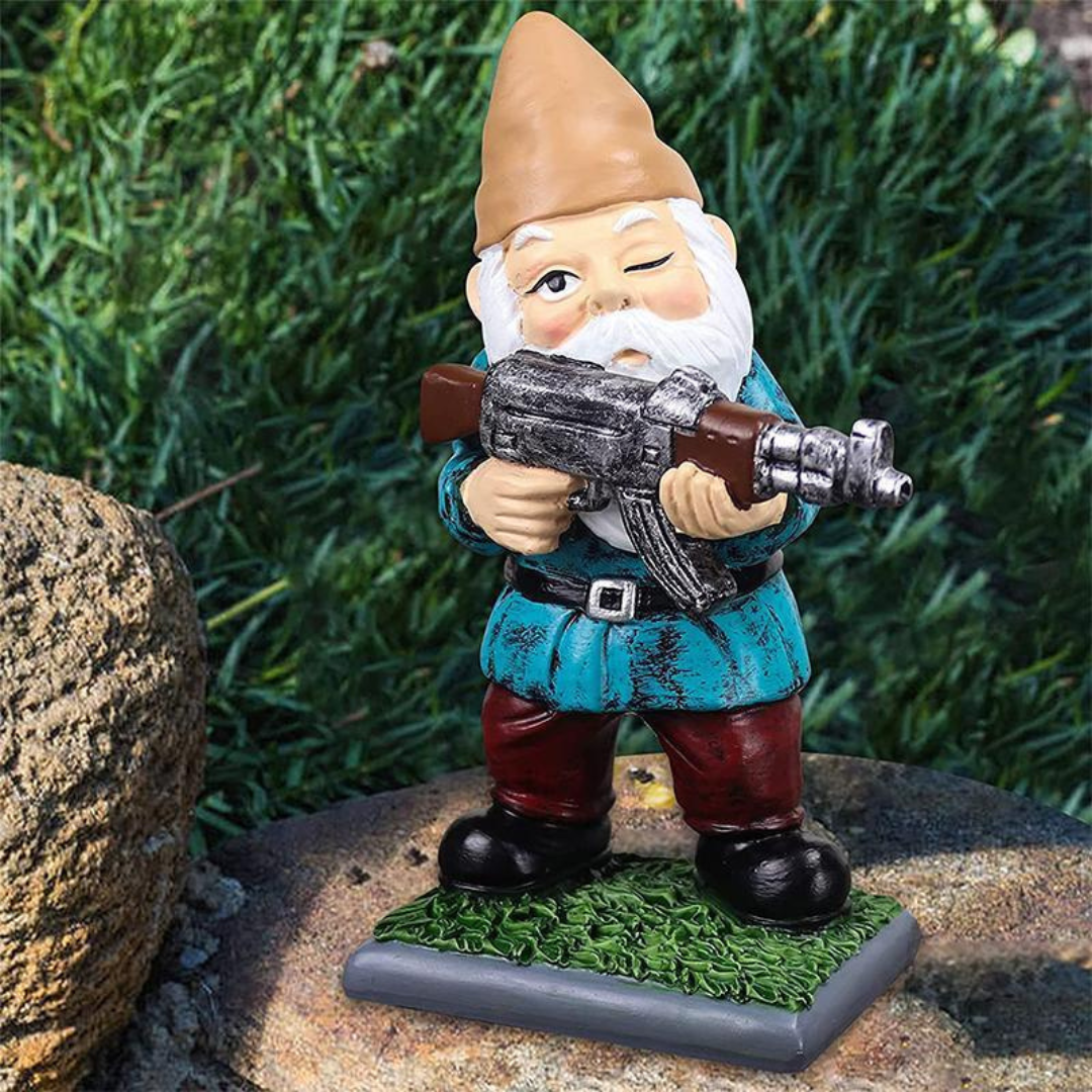 Drelix - Gnomo da giardino militare resistente per gioco e decorazione