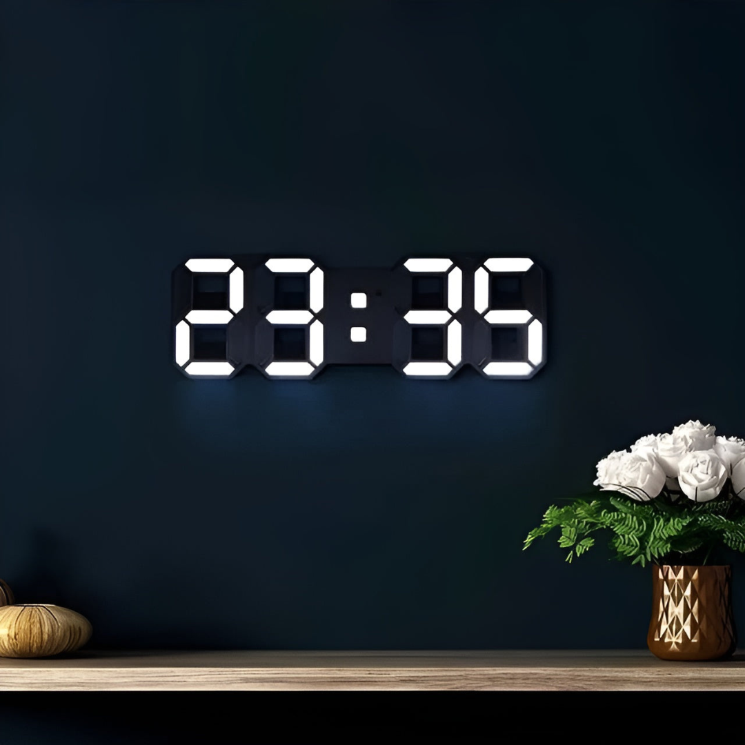 Nyvox - Orologio da Parete Digitale 3D a LED Moderno con Design Elegante e Display Orario Luminoso