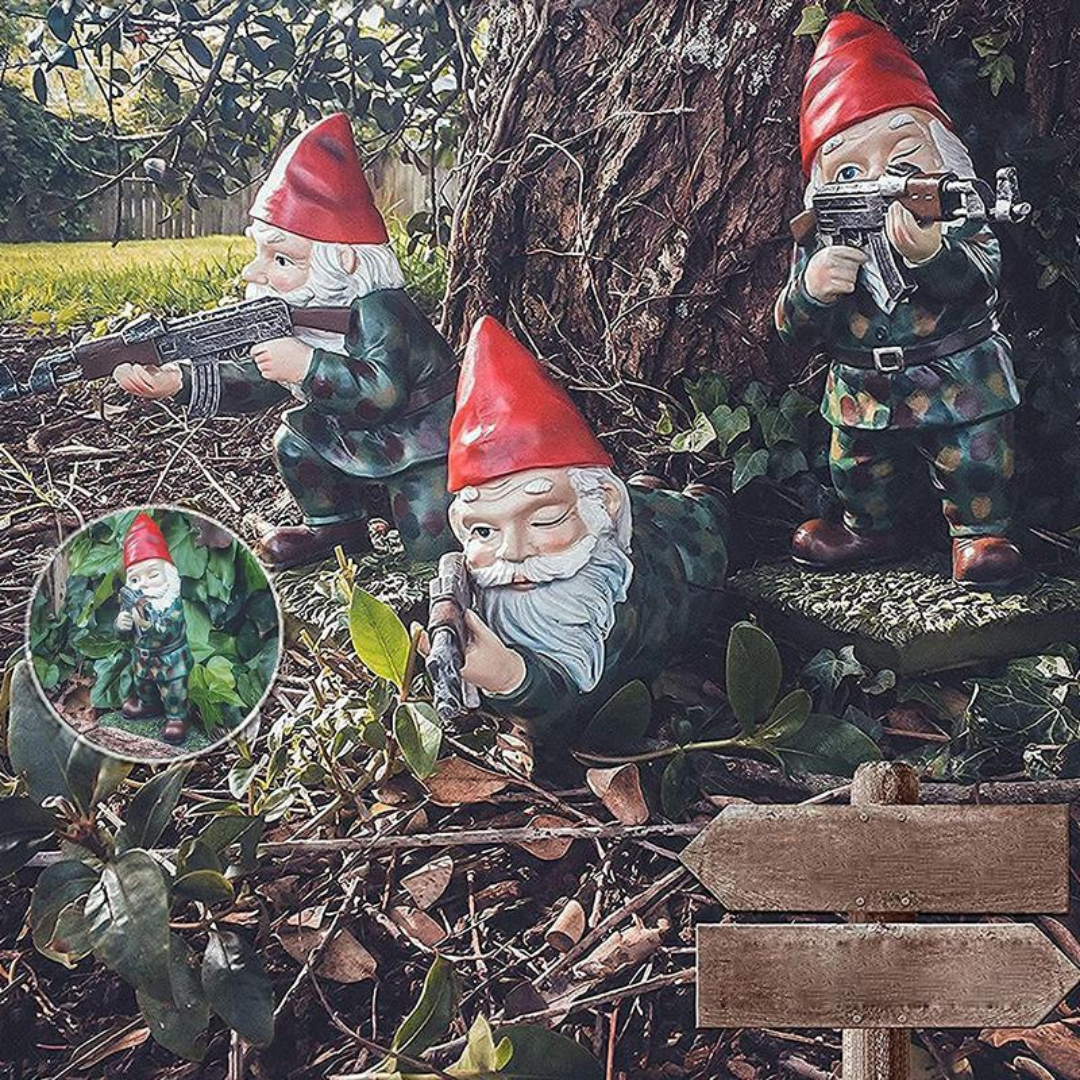 Drelix - Gnomo da giardino militare resistente per gioco e decorazione