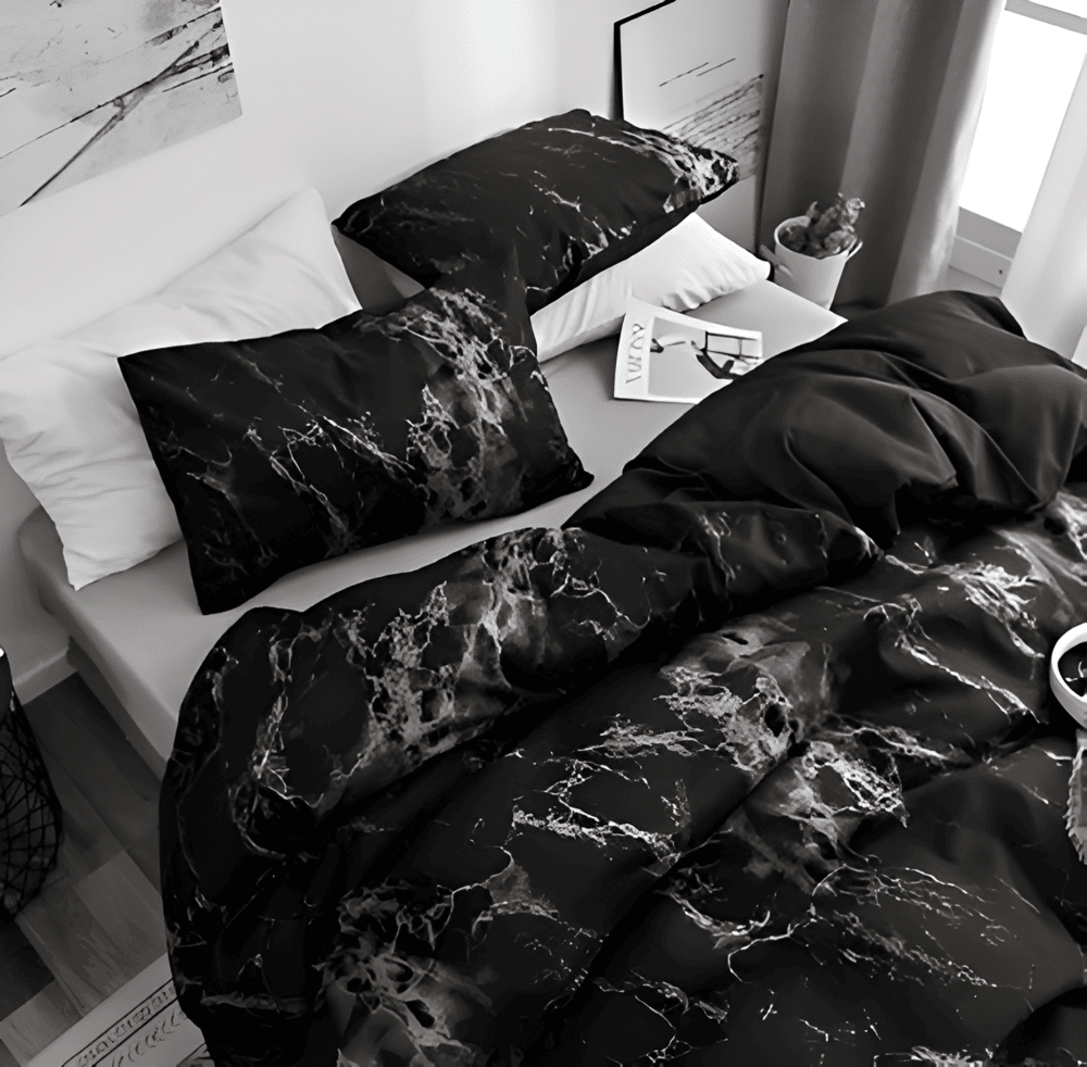 Set di biancheria da letto in marmo di lusso 155x220 cm – copripiumino e federe in morbida microfibra a 3 pezzi per il massimo comfort