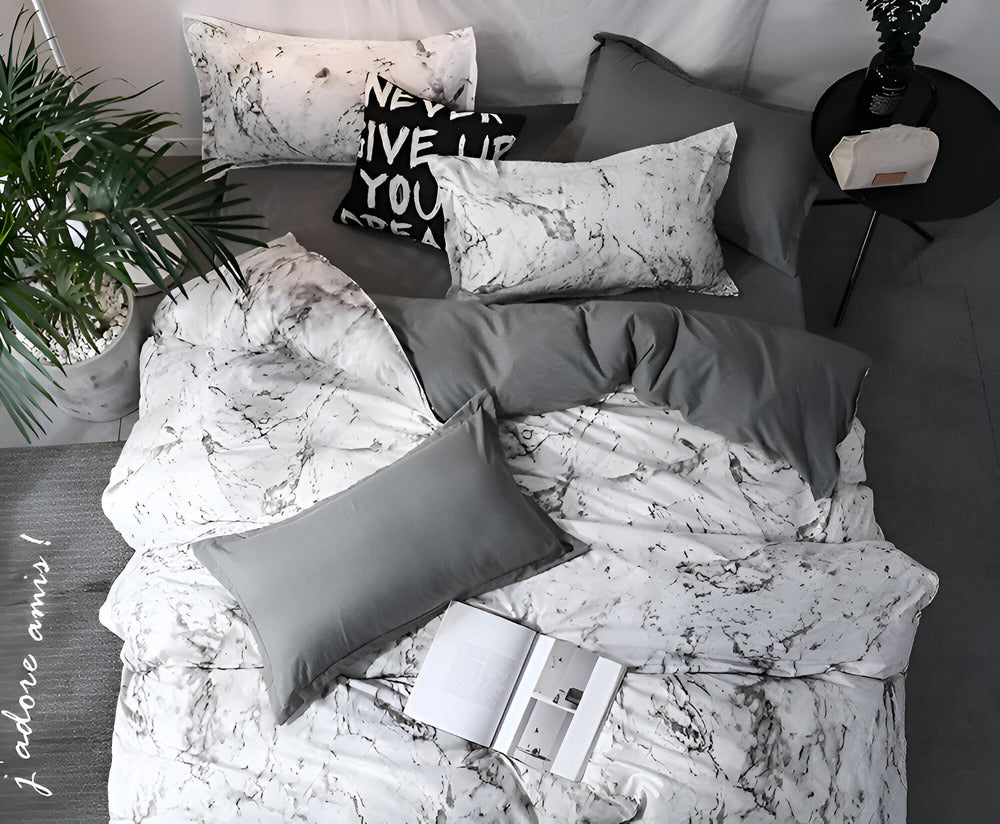 Set di biancheria da letto in marmo di lusso 155x220 cm – copripiumino e federe in morbida microfibra a 3 pezzi per il massimo comfort
