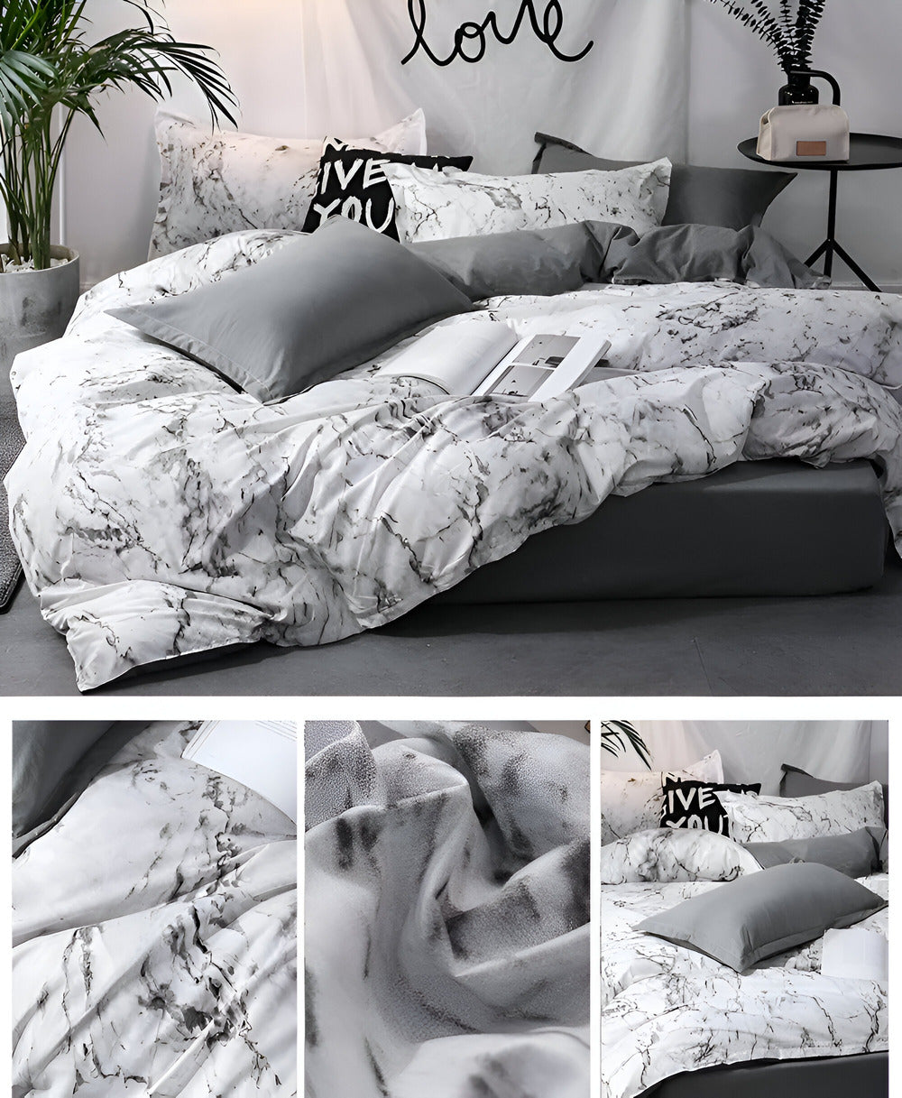 Set di biancheria da letto in marmo di lusso 155x220 cm – copripiumino e federe in morbida microfibra a 3 pezzi per il massimo comfort