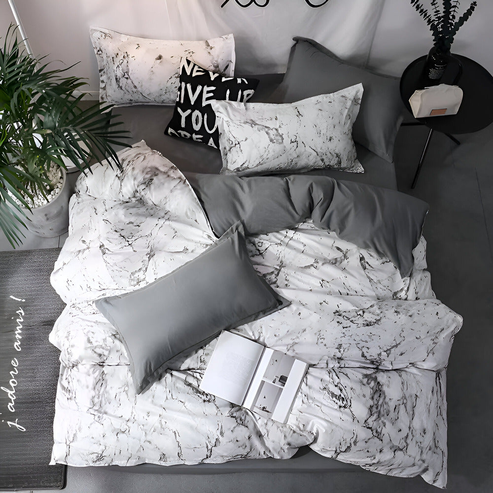 Set di biancheria da letto in marmo di lusso 155x220 cm – copripiumino e federe in morbida microfibra a 3 pezzi per il massimo comfort