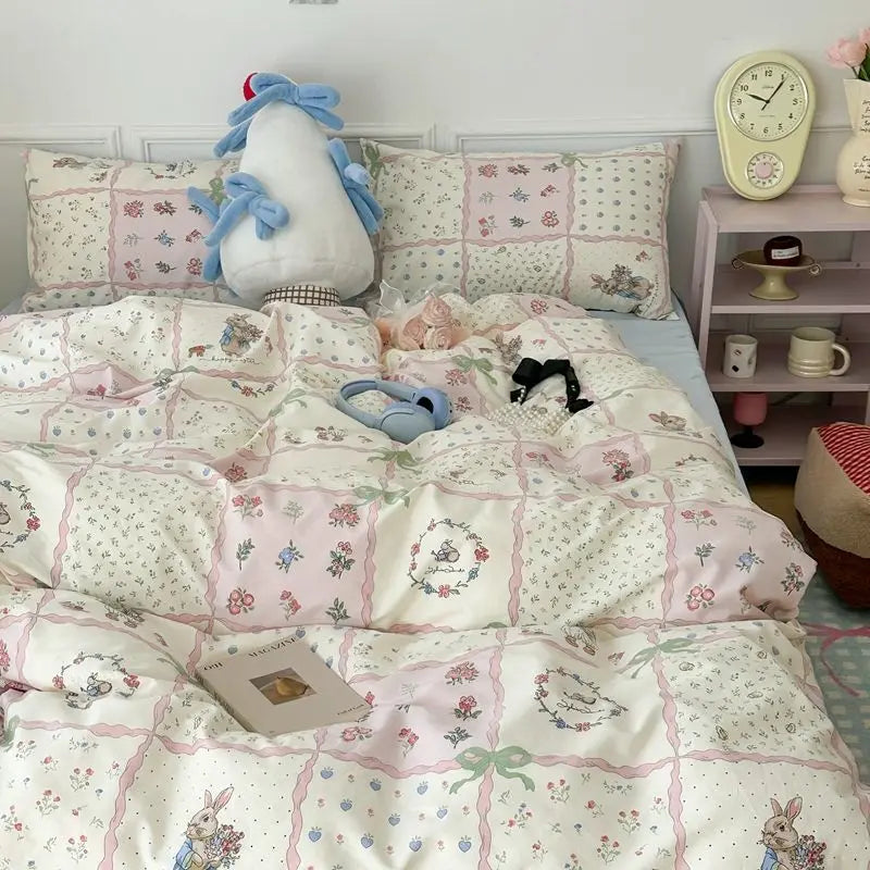 Set di biancheria da letto con fiori rosa romantici - Copripiumino e federe in poliestere morbido per una camera da letto accogliente