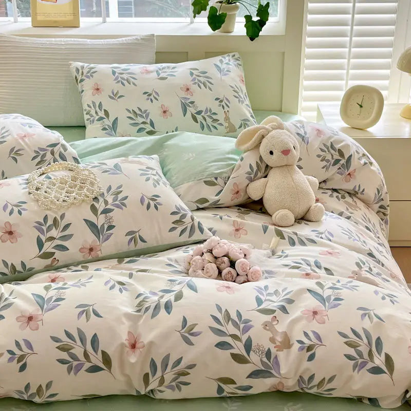 Set di biancheria da letto con fiori rosa romantici - Copripiumino e federe in poliestere morbido per una camera da letto accogliente