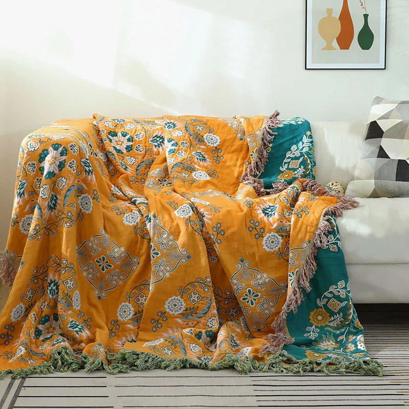 Elegante plaid jacquard boho in morbido cotone - Perfetto per atmosfere accoglienti