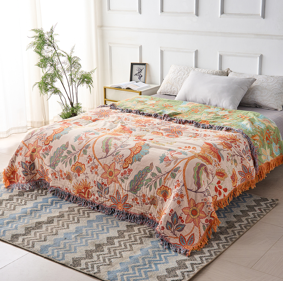 Coperta con Stampa Floreale Boho – Plaid Accogliente e Caldo per Divano, Letto e Attività all'Aperto