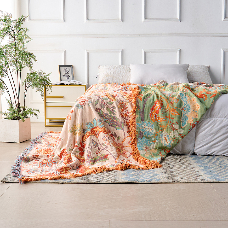 Coperta con Stampa Floreale Boho – Plaid Accogliente e Caldo per Divano, Letto e Attività all'Aperto