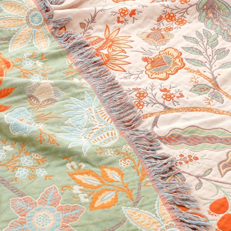 Coperta con Stampa Floreale Boho – Plaid Accogliente e Caldo per Divano, Letto e Attività all'Aperto
