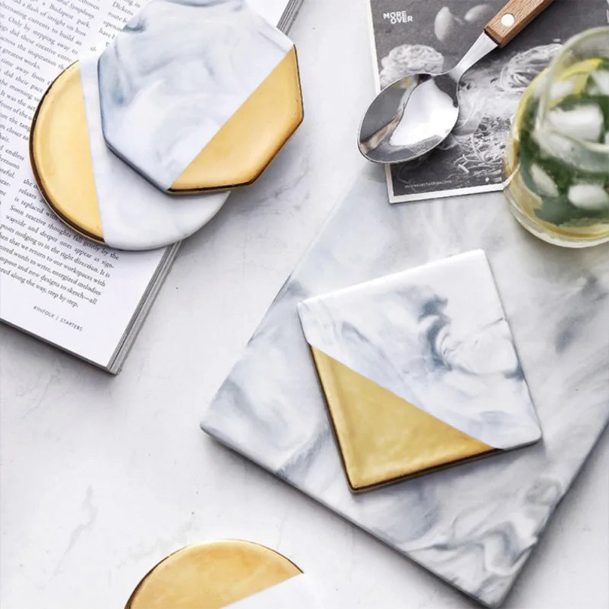 IvoraHome - Magnifico set di sottobicchieri in marmo avorio per un tocco di eleganza nel tuo interno