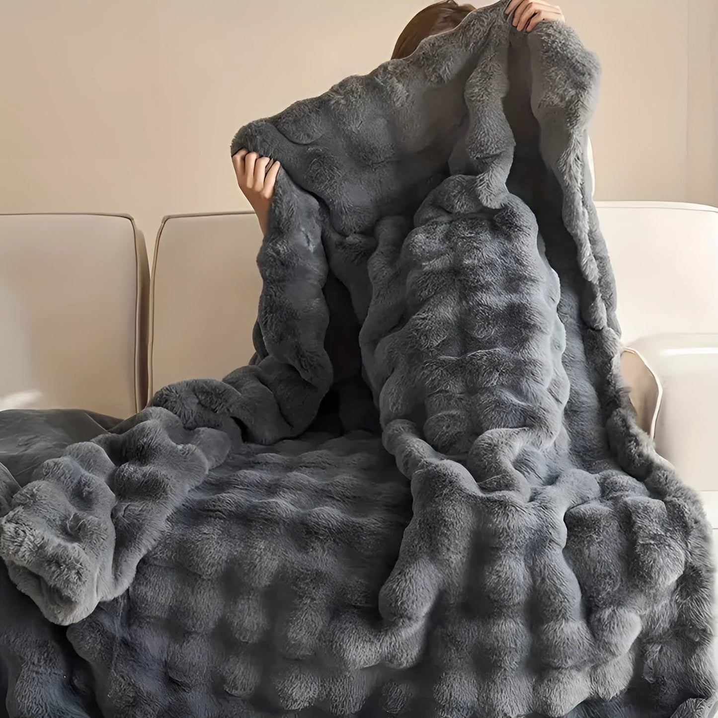 Coperta Ponderata di Pelliccia Sintetica a Maglia Grossa Lussuosa per un Interno Moderno Accogliente