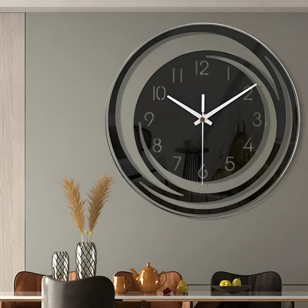 Sorana - Orologio da parete in acrilico nero elegante in design scandinavo, 30 cm