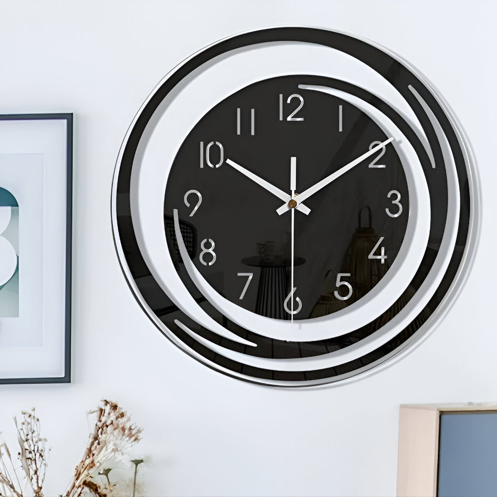 Sorana - Orologio da parete in acrilico nero elegante in design scandinavo, 30 cm