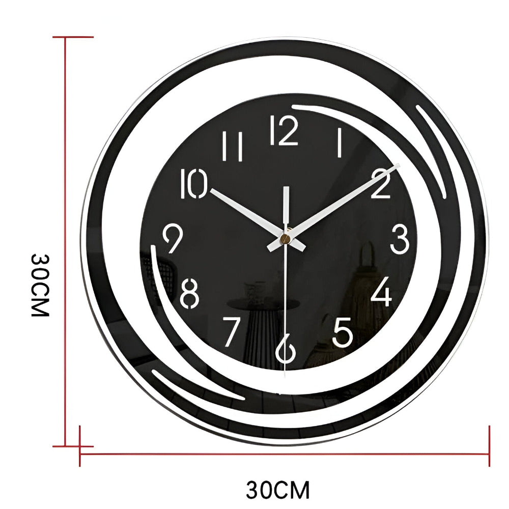 Sorana - Orologio da parete in acrilico nero elegante in design scandinavo, 30 cm