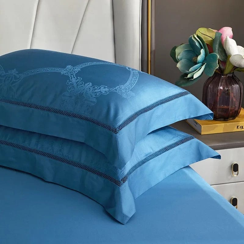 Set copripiumino di lusso in cotone egiziano blu – 200x230 cm con 2 federe eleganti