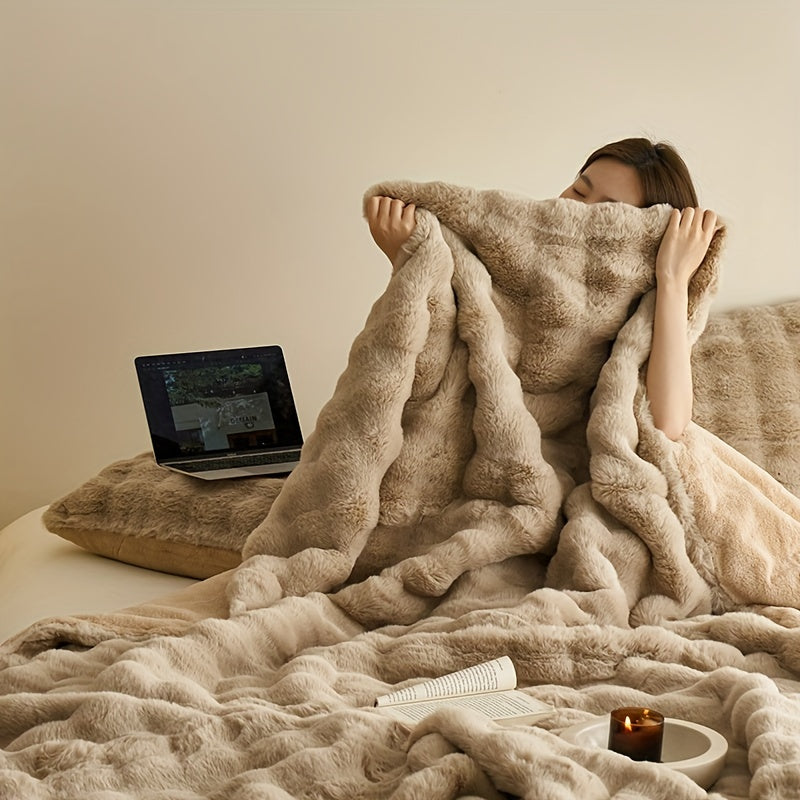 Coperte di pile beige morbido di lusso - Plaid caldo spesso e peluche per soggiorno e camera da letto