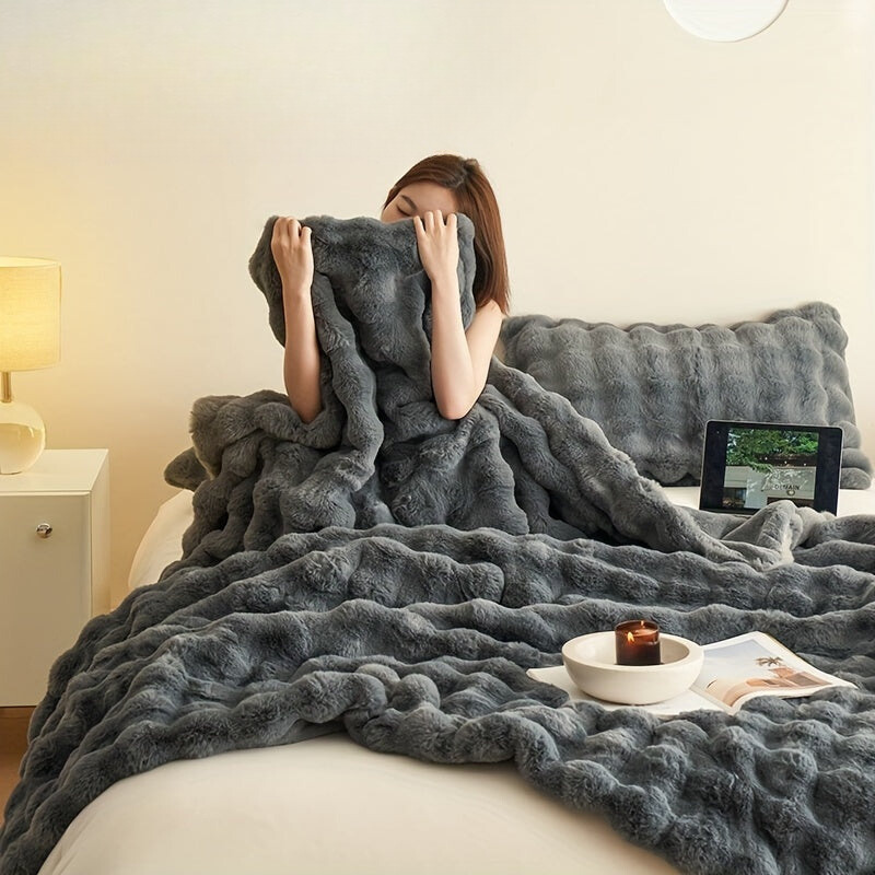 Coperte di pile beige morbido di lusso - Plaid caldo spesso e peluche per soggiorno e camera da letto