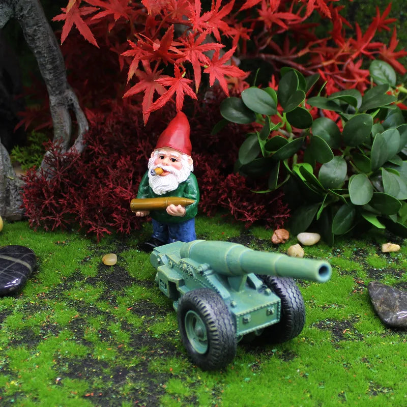 Palladia - Statua di gnomo mini in resina a 2 pezzi con cannone per gioco e divertimento