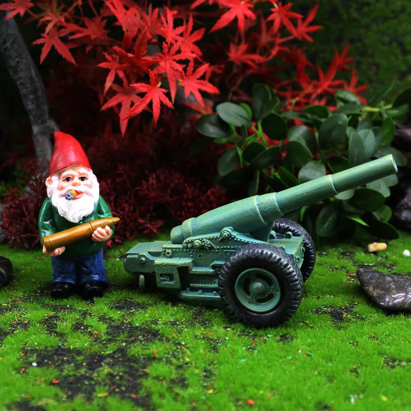 Palladia - Statua di gnomo mini in resina a 2 pezzi con cannone per gioco e divertimento
