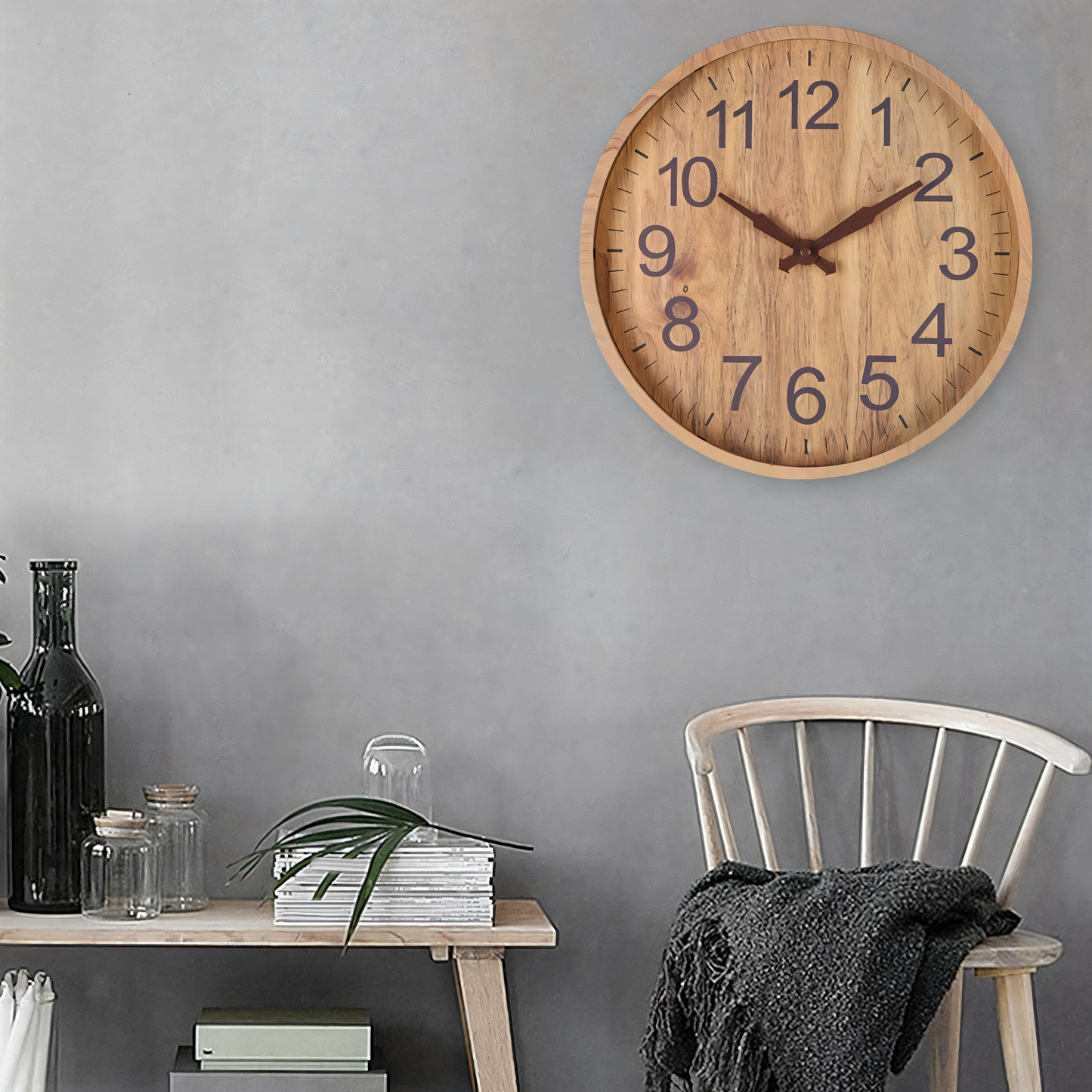 Orologio da parete in legno elegante con movimento silenzioso per cucina e soggiorno