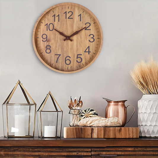 Orologio da parete in legno elegante con movimento silenzioso per cucina e soggiorno