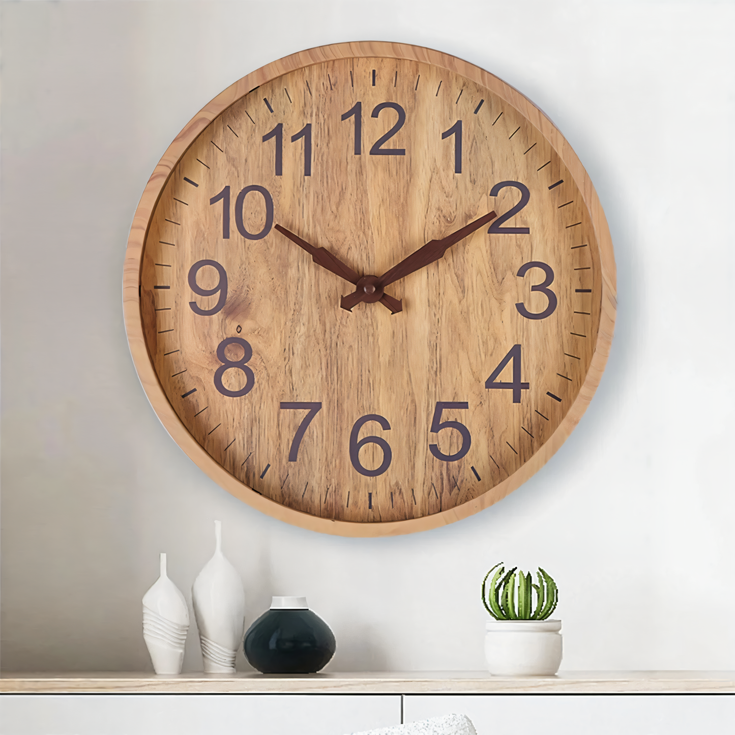 Orologio da parete in legno elegante con movimento silenzioso per cucina e soggiorno