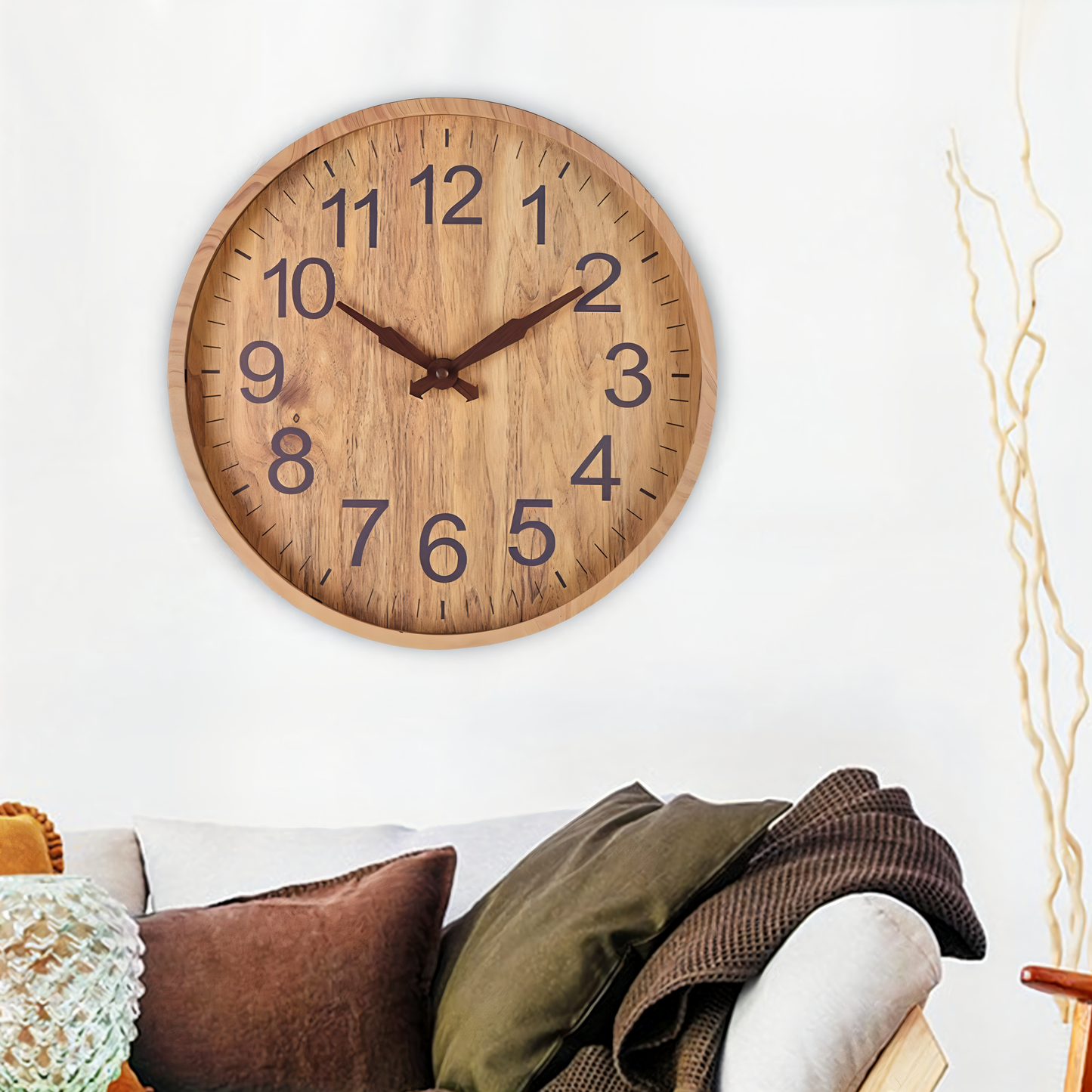 Orologio da parete in legno elegante con movimento silenzioso per cucina e soggiorno