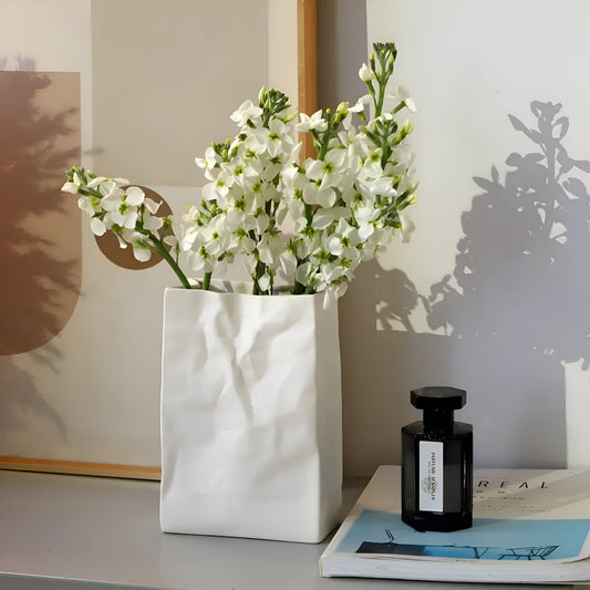 Celorie - Vaso in ceramica moderno e alla moda con design a sacchetto di carta
