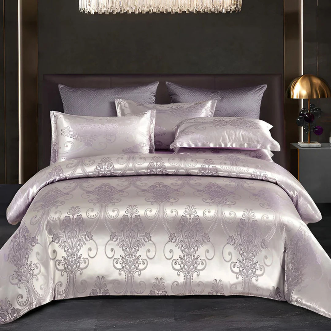 Copriletto Elegante in Raso con Motivo Jacquard – Biancheria da Letto Morbida e Setosa, Traspirante per Camere da Letto di Lusso