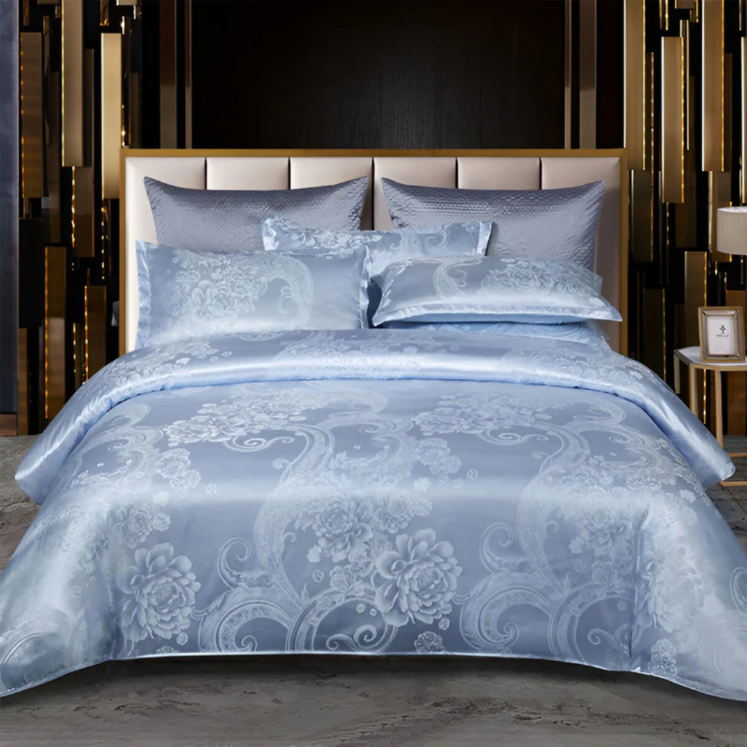 Copriletto Elegante in Raso con Motivo Jacquard – Biancheria da Letto Morbida e Setosa, Traspirante per Camere da Letto di Lusso