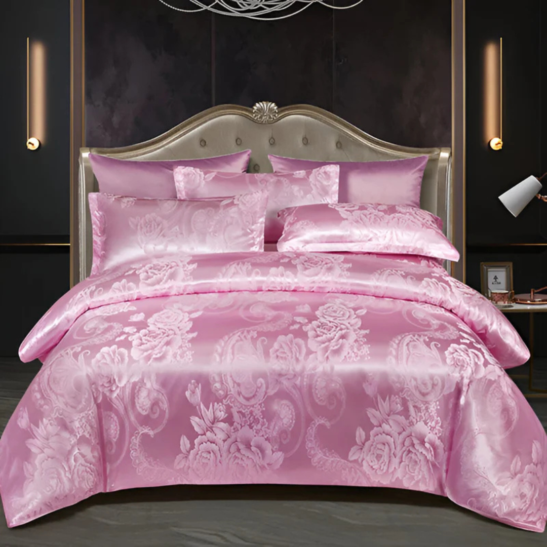 Copriletto Elegante in Raso con Motivo Jacquard – Biancheria da Letto Morbida e Setosa, Traspirante per Camere da Letto di Lusso