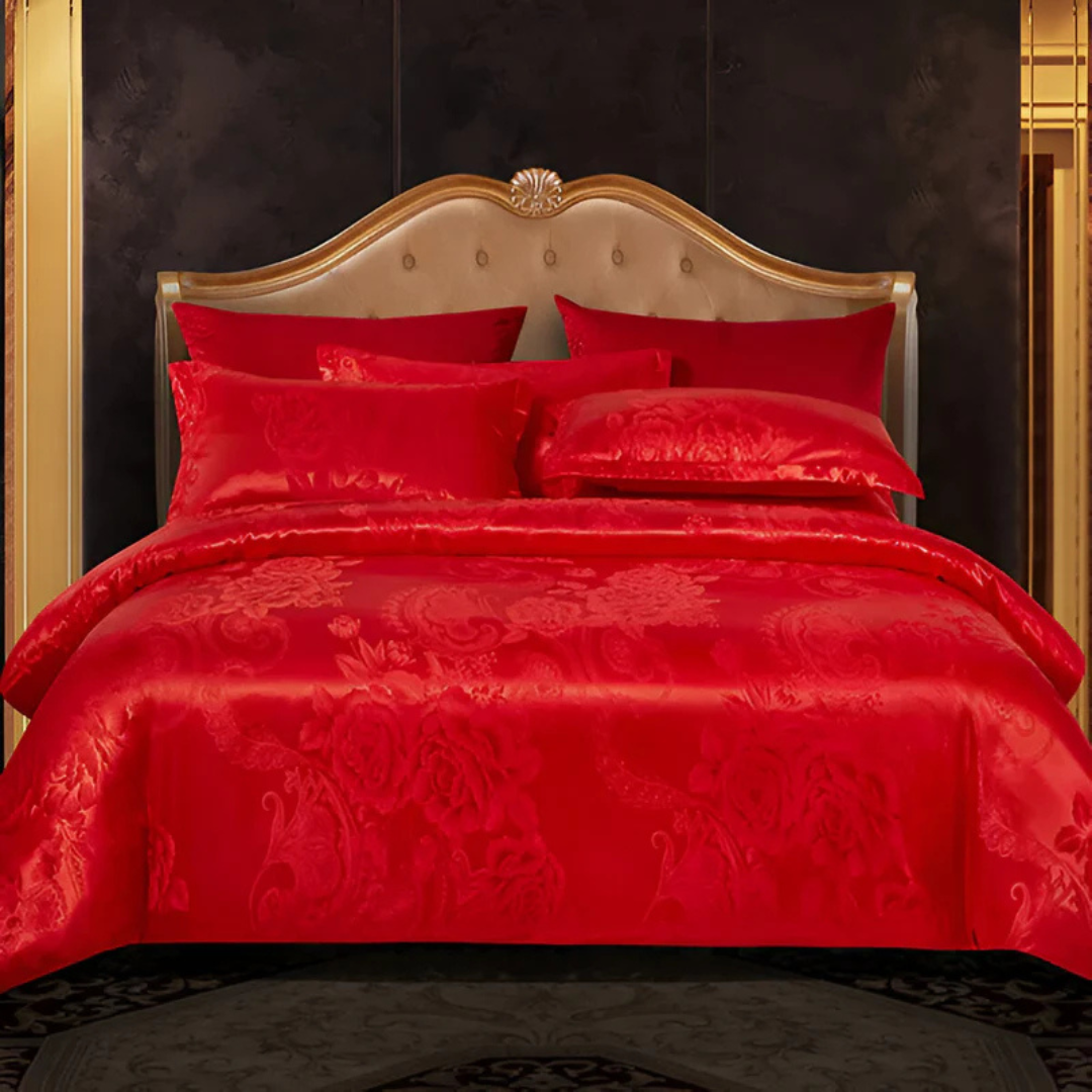 Copriletto Elegante in Raso con Motivo Jacquard – Biancheria da Letto Morbida e Setosa, Traspirante per Camere da Letto di Lusso