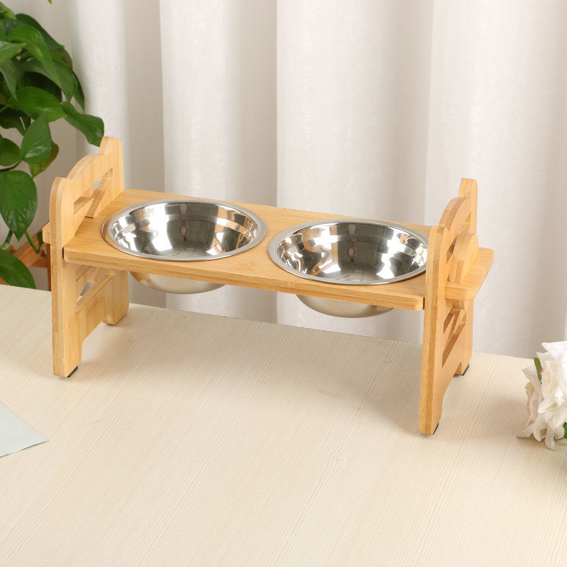Set di Alimentazione Doppia di Lusso PawElegance con Bamboo Delicato e Acciaio Inossidabile per Animali Domestici