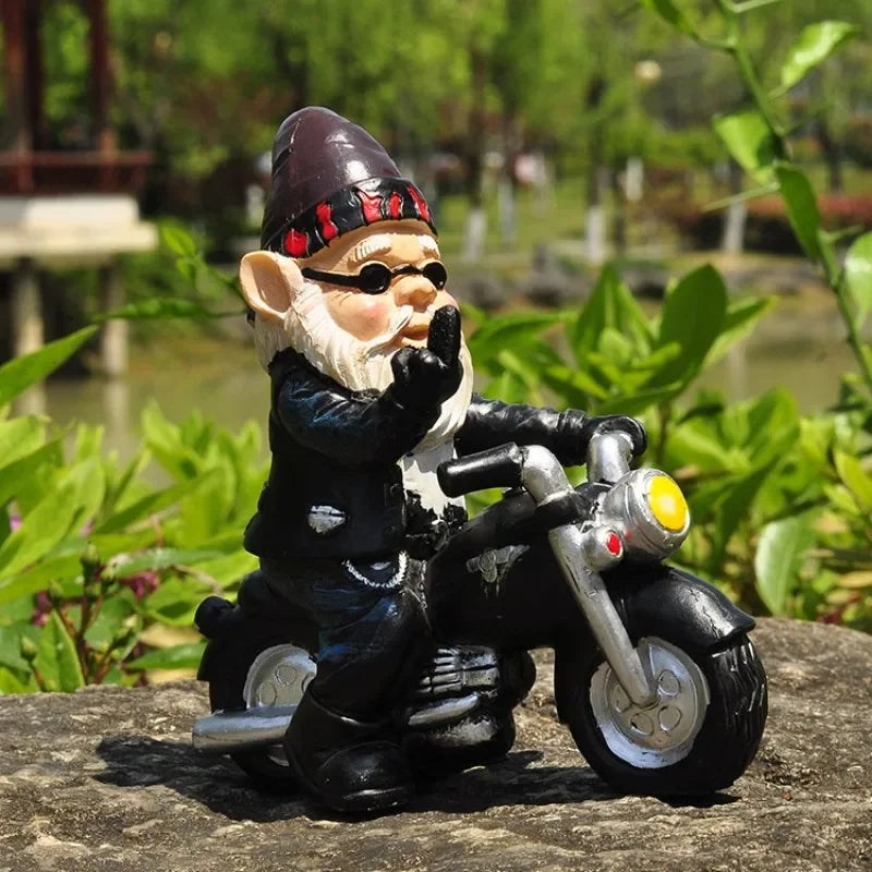 Calidora - Incantevole Gnomo su Moto Figurina in Resina per una Deliziosa Decorazione da Giardino