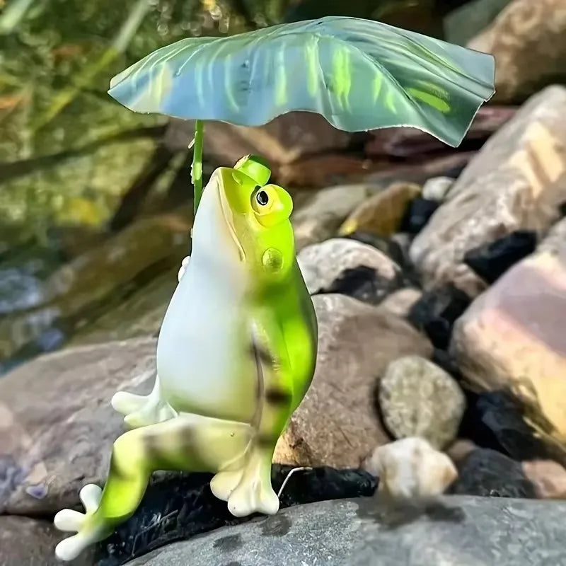 Prisca - Incantevole statuina di rana su foglia di loto per acquario, decorazione da giardino e ornamenti per balcone