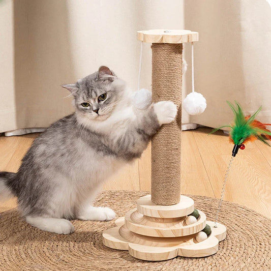 Giocattolo per gatti in legno elegante con tavola per graffiare
