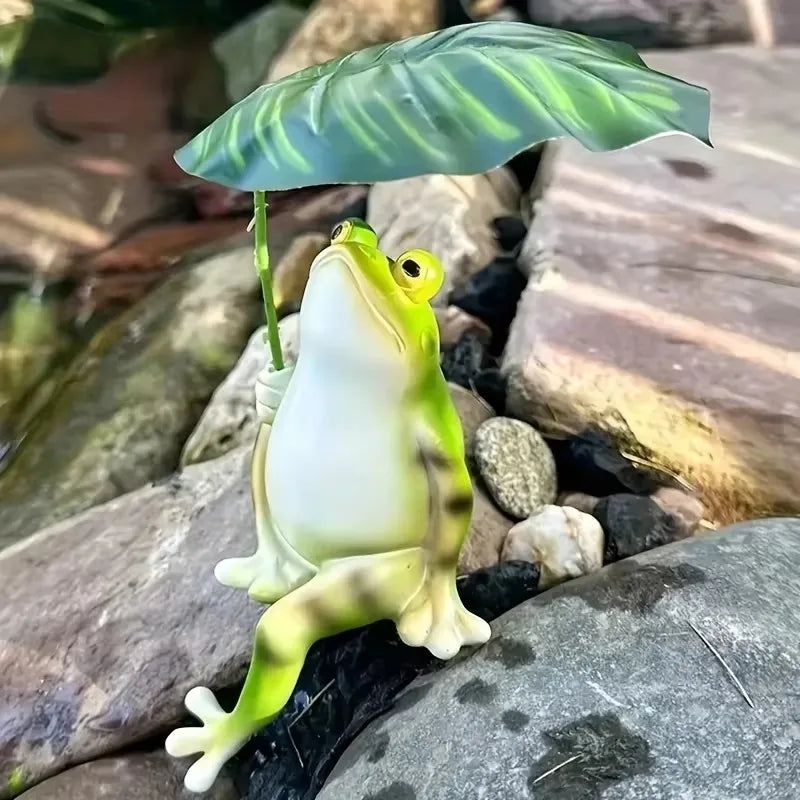 Prisca - Incantevole statuina di rana su foglia di loto per acquario, decorazione da giardino e ornamenti per balcone