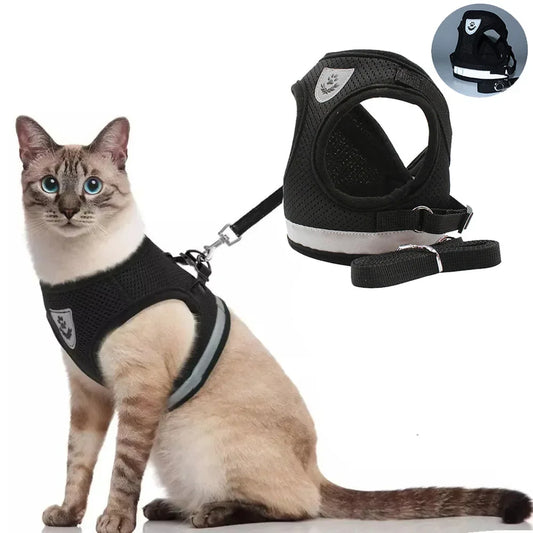 Pettorina regolabile per gatti con dettagli riflettenti per una sicurezza extra