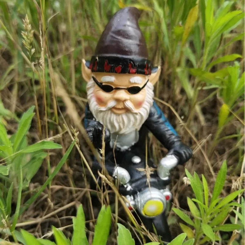 Calidora - Incantevole Gnomo su Moto Figurina in Resina per una Deliziosa Decorazione da Giardino