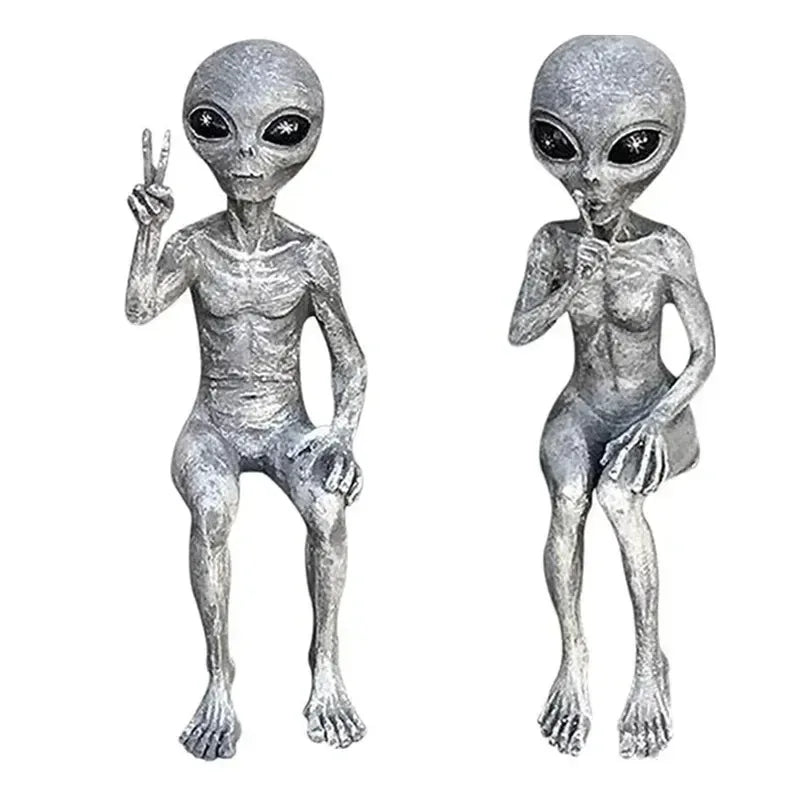 Aethra - Immagine misteriosa aliena in resina con UFO per decorazione unica da giardino