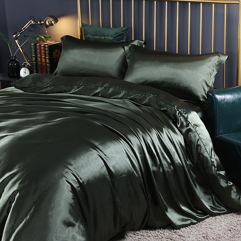 Elegante set di biancheria da letto in raso di seta a 4 pezzi, comprensivo di copripiumino, lenzuolo con angoli e federe per il massimo comfort