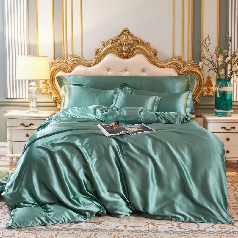 Elegante set di biancheria da letto in raso di seta a 4 pezzi, comprensivo di copripiumino, lenzuolo con angoli e federe per il massimo comfort