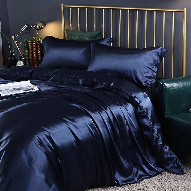 Elegante set di biancheria da letto in raso di seta a 4 pezzi, comprensivo di copripiumino, lenzuolo con angoli e federe per il massimo comfort