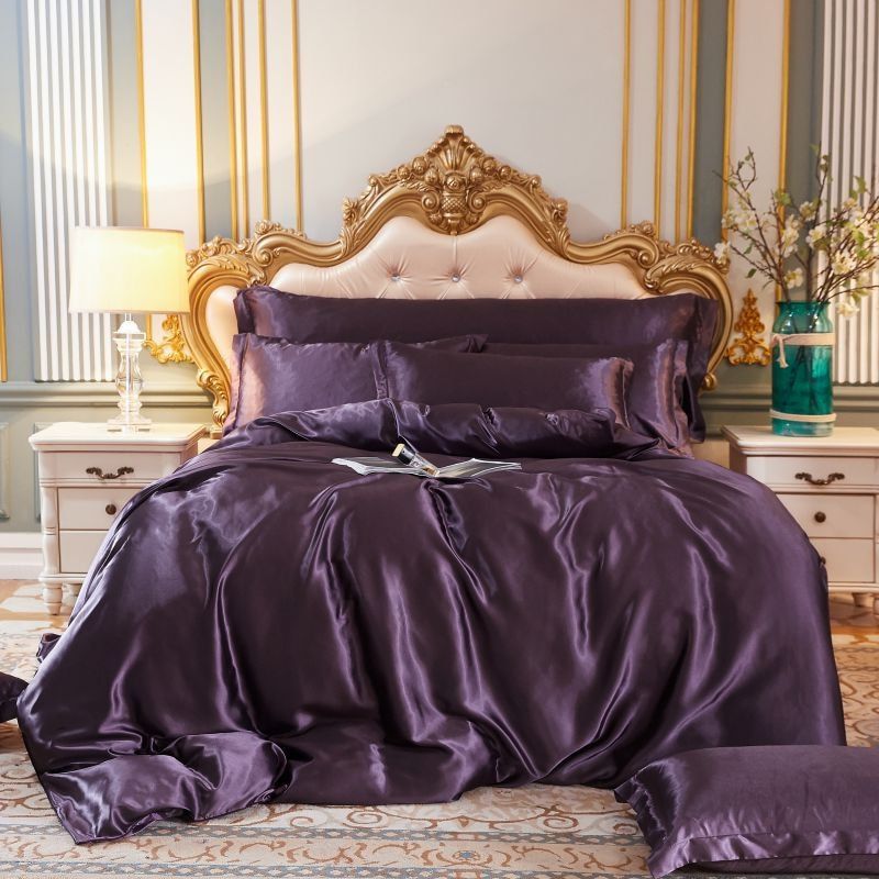 Elegante set di biancheria da letto in raso di seta a 4 pezzi, comprensivo di copripiumino, lenzuolo con angoli e federe per il massimo comfort