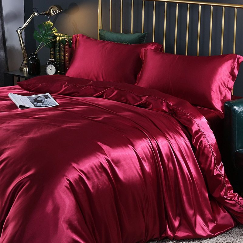 Elegante set di biancheria da letto in raso di seta a 4 pezzi, comprensivo di copripiumino, lenzuolo con angoli e federe per il massimo comfort